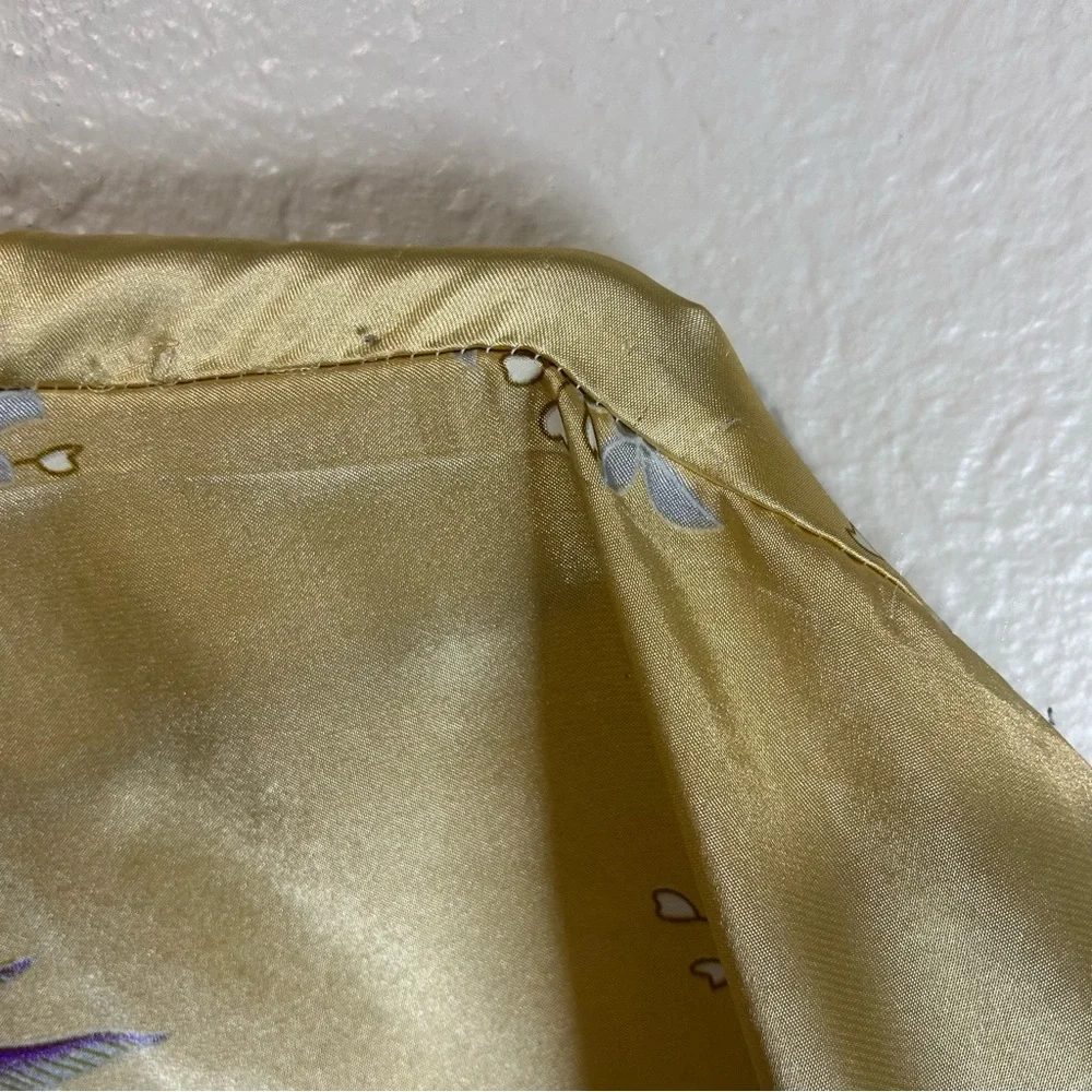 Jin Hon Gold Satin Peacock Floral Kimono Robe OS Artsy Loungewear Lightweight